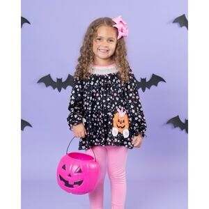 Boutique Marie Nicole Girls Dress M 3-4 Floral Smocked Cinderella Pumpkin